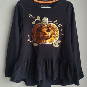 PERFECT For Halloween! 🎃 NWOT- Girls Long Sleeve Sequin Pumpkin Shirt, Sz 4